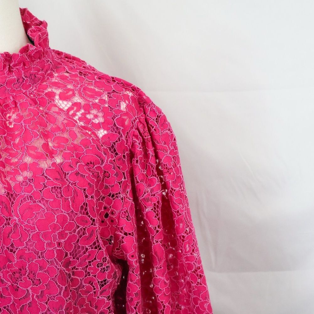NWOT J Crew Ruffleneck Long Sleeve Lace Dress Hot Pink - Small - Picture 5 of 12